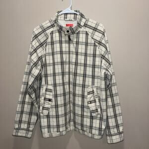 Izod Men's Wind Breaker Gray White Plaid Zip Jacket S Preppy Grandpa Core Casual